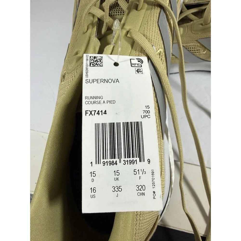 Size 16-Men’s adidas Supernova Running Shoes Gold White Running Shoes FX7414 NEW